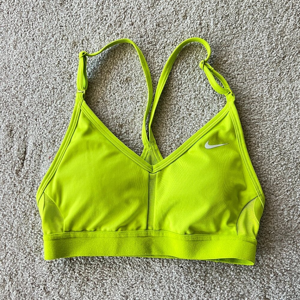 Nike PRO Dri-FIT Indy Light Support V-Neck Sports Bra Size XS Atomic Green